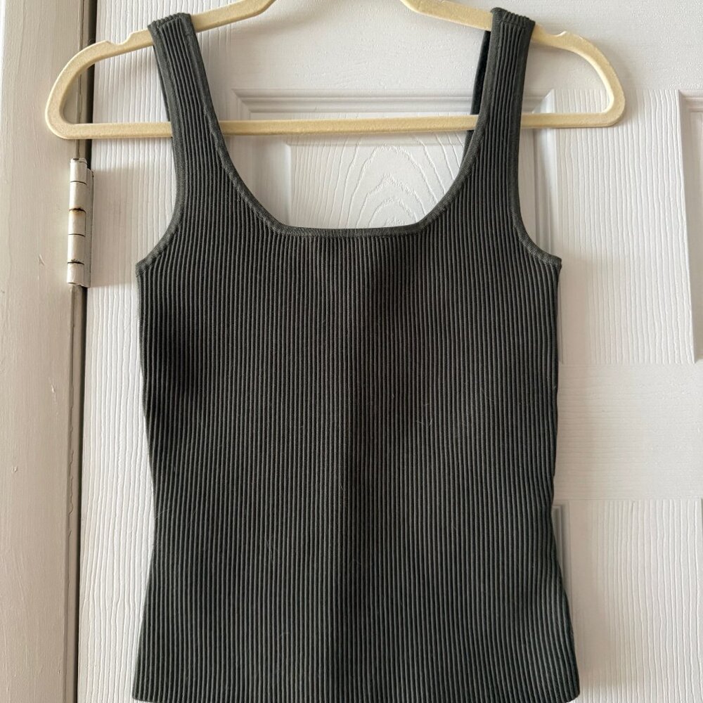 Open Edit Luxe Sculpt Rib Tank in Olive Green